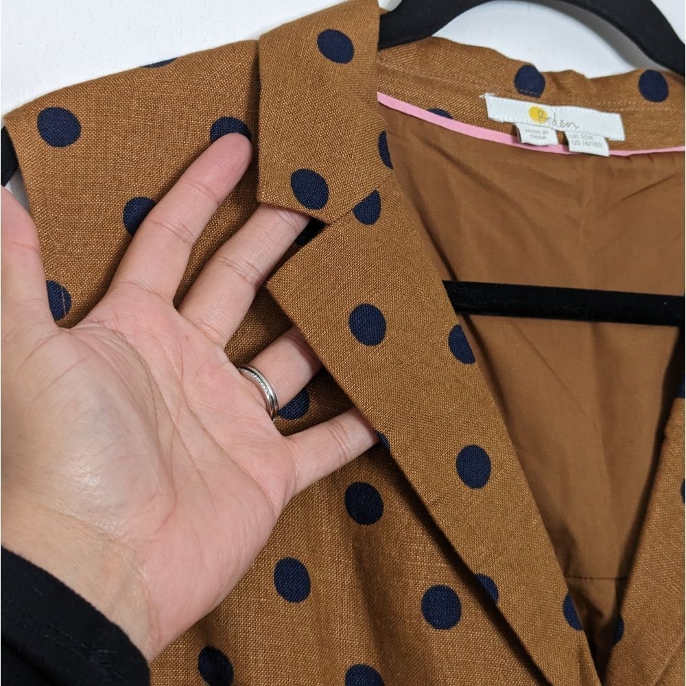 Boden Evie Collar Linen Polka Dot Jumpsuit Brown Navy 16 18 - Picture 6 of 13